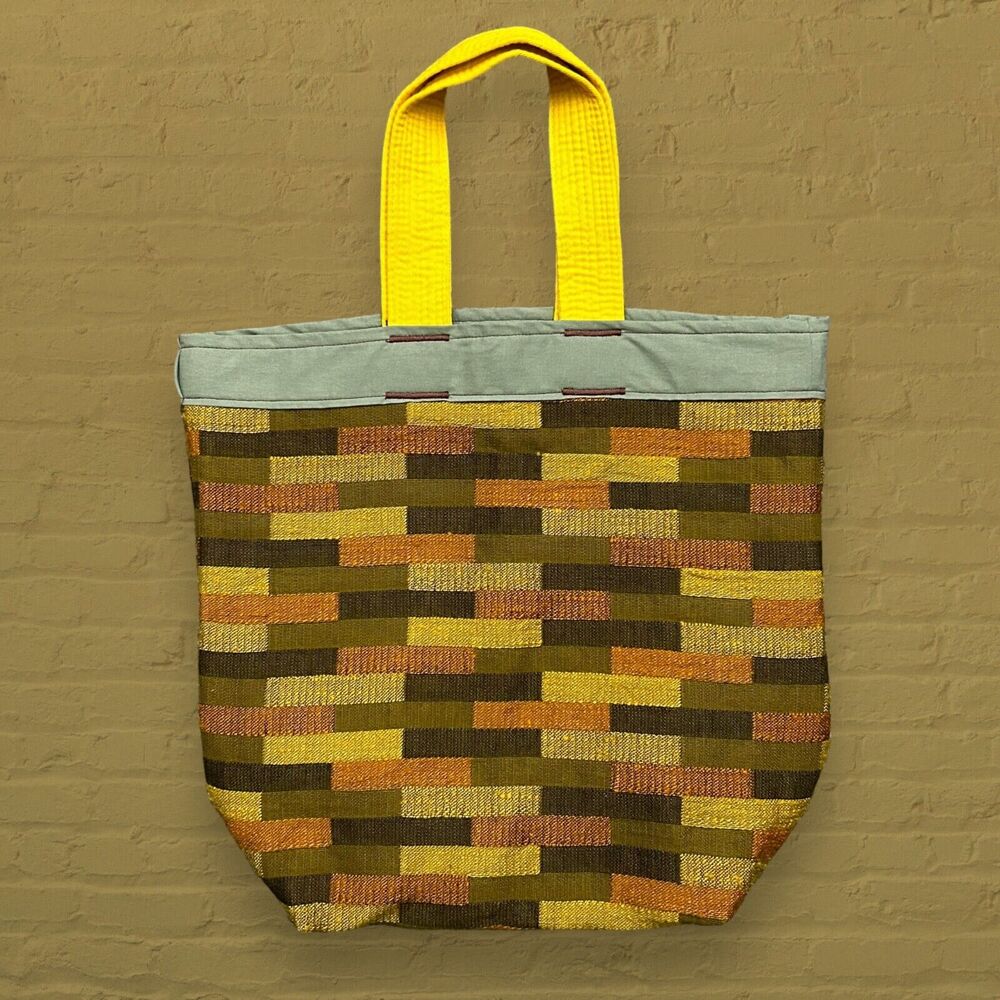 Handmade Geometric Tapestry Bag Small Tote Grocery Reusable Upcycled